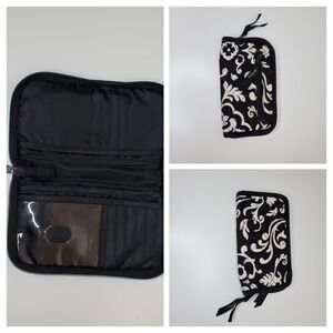 Thirty One Black and White Scroll Bifold Zip Wallet (7" x 4") Boho Chic